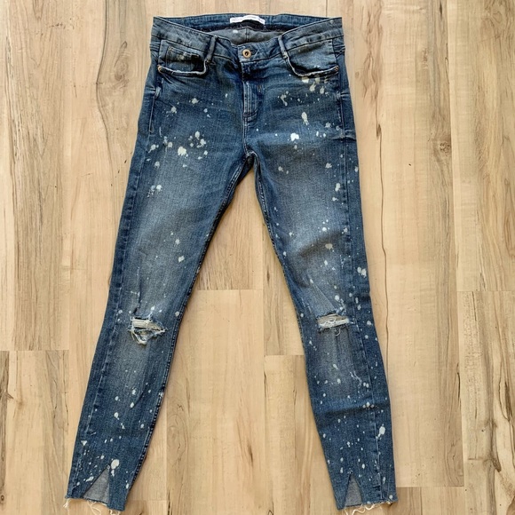 Zara bleached distressed raw skinny jeans